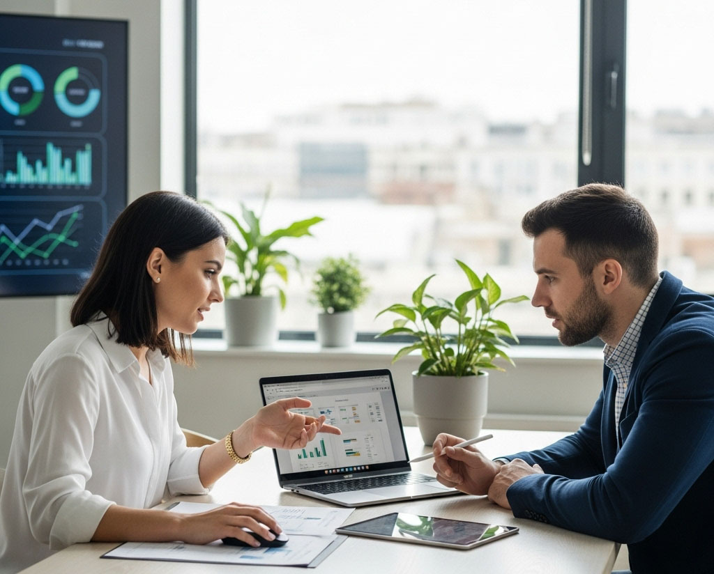 Modern abstract workspace with laptop, documents, and digital elements representing U.S. business setup, ITIN/EIN processing, and SEO services.